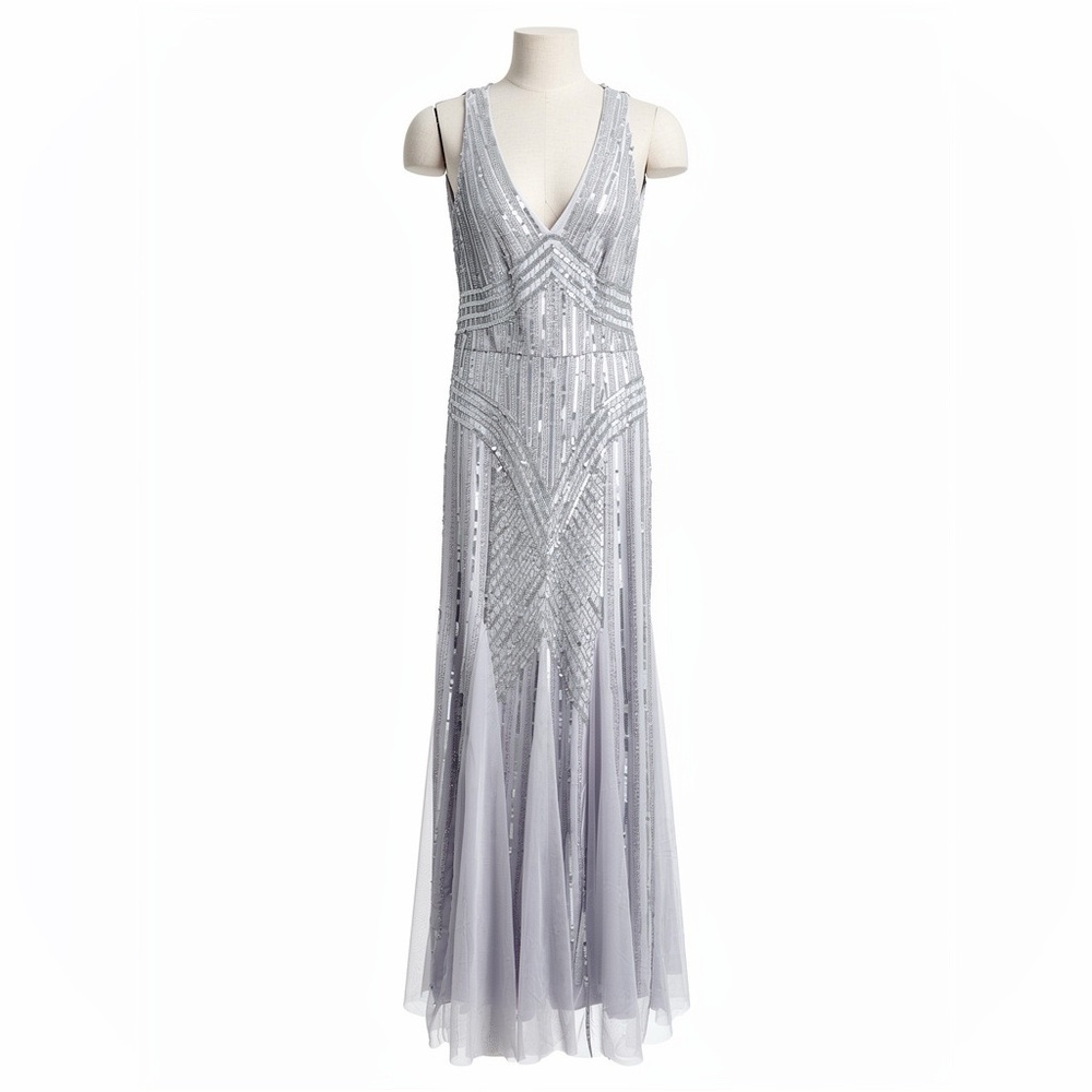 Elegant Ice Blue Silver Sequin Gown